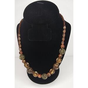 Boho NECKLACE Carved Rose Amber Lucite Beads Costume Jewelry Vintage Gift